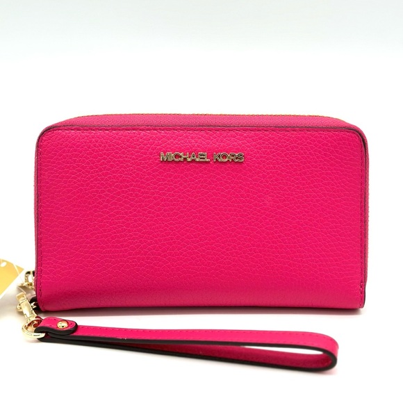 Michael Kors JST LG Flat MF Phone Case Wallet Electric Pink - Picture 2 of 7